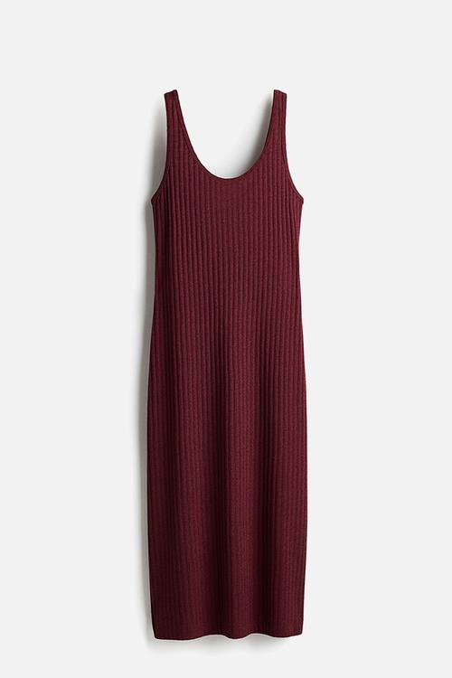 Rib-knit dress - burgundy