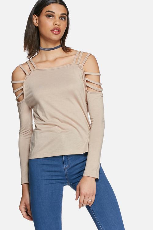 Chanel cold shoulder strappy top