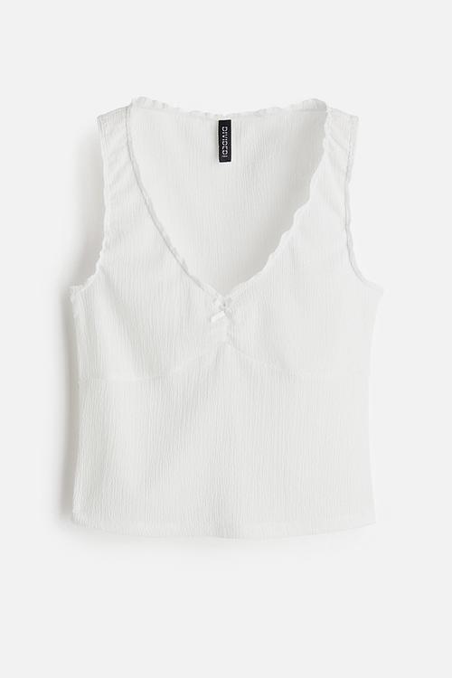 Crinkled jersey vest top - white