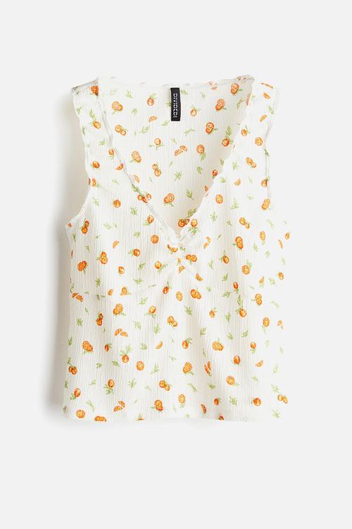 Crinkled jersey vest top - white/oranges