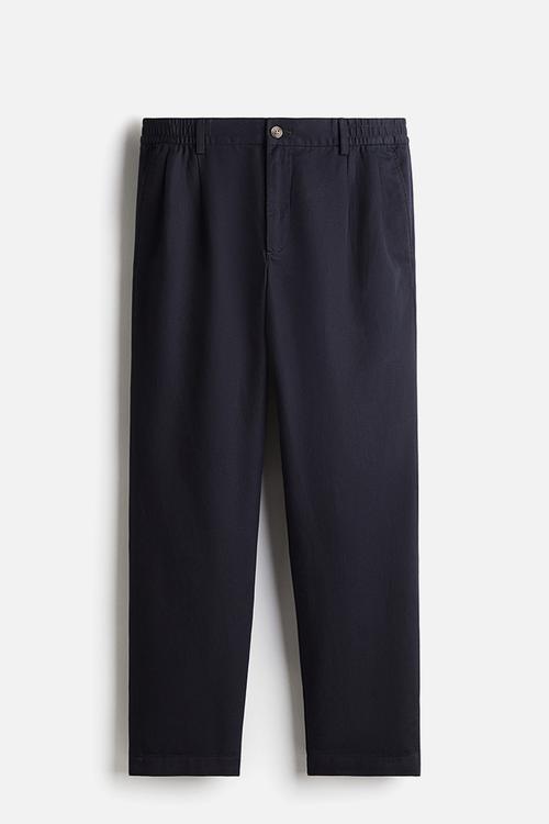 Regular fit lyocell-blend trousers - navy blue