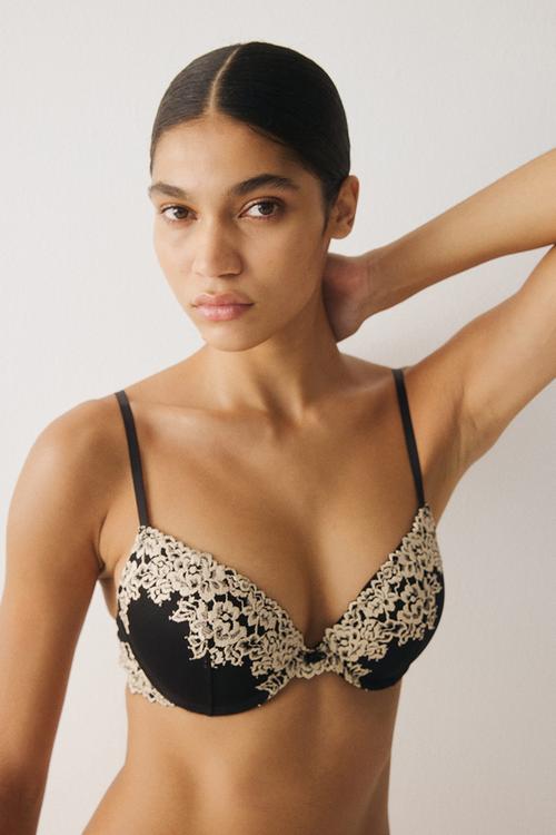 Lace push-up bra - black/floral 