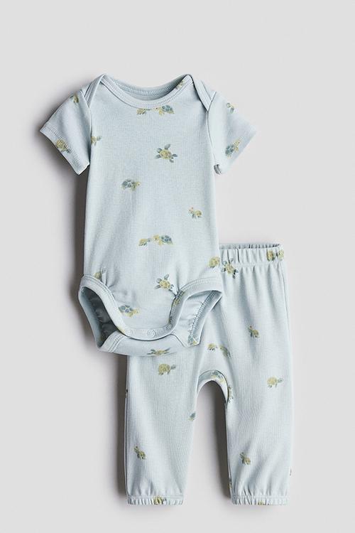 2-Piece cotton jersey set - light turquoise turtles