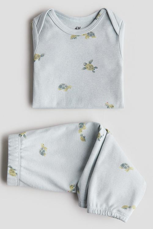 2-Piece cotton jersey set - light turquoise turtles