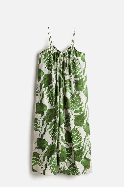 A-line maxi dress - white/green patterned