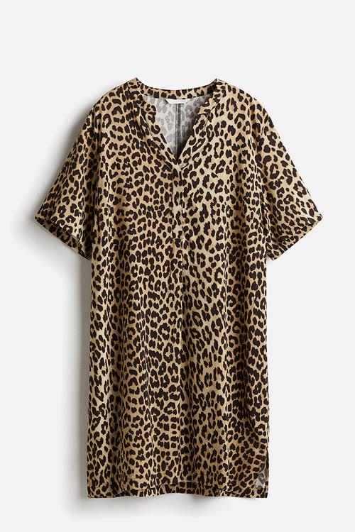 Viscose tunic dress - beige leopard print 