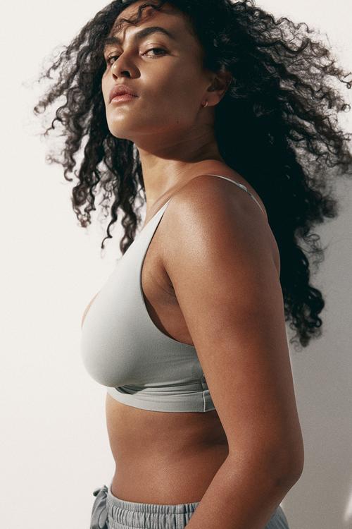 Padded soft microfibre bra - grey-green