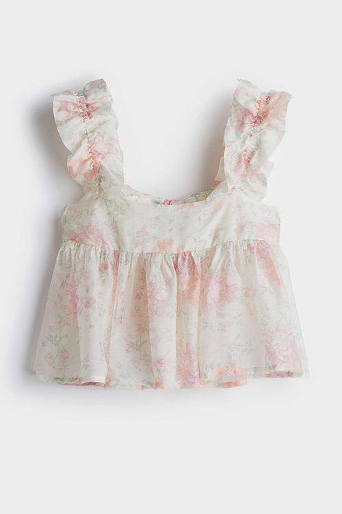 Ruched peplum vest top - white/floral 