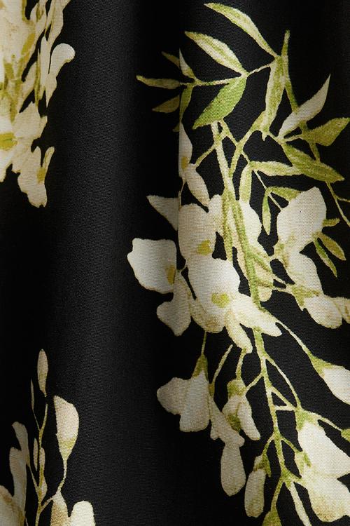 Flared-skirt cotton dress - black floral 