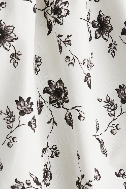 Flared-skirt cotton dress - white floral 