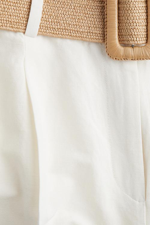 Belted linen-blend trousers - white