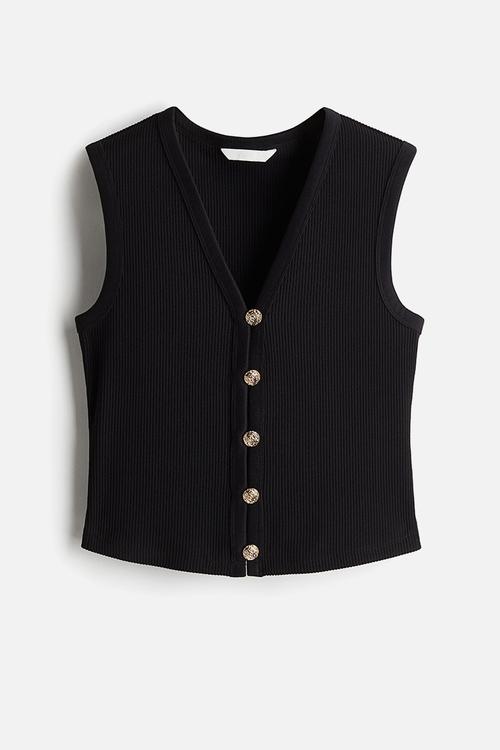Rib-knit waistcoat - black