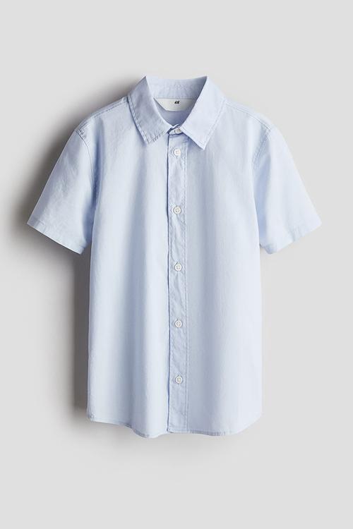 Short-sleeved cotton shirt - light blue