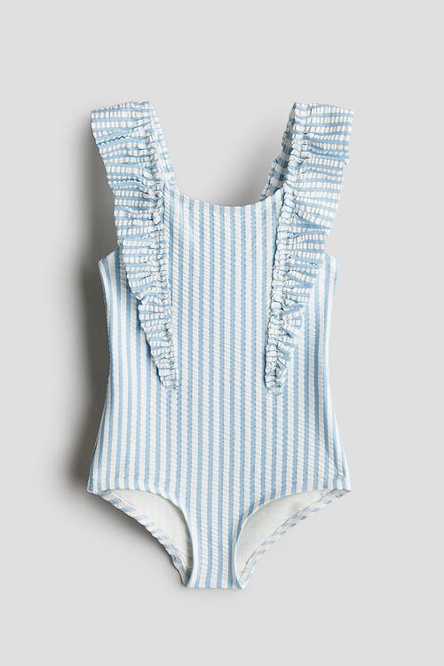 Flounce-trimmed swimsuit - light blue/striped 