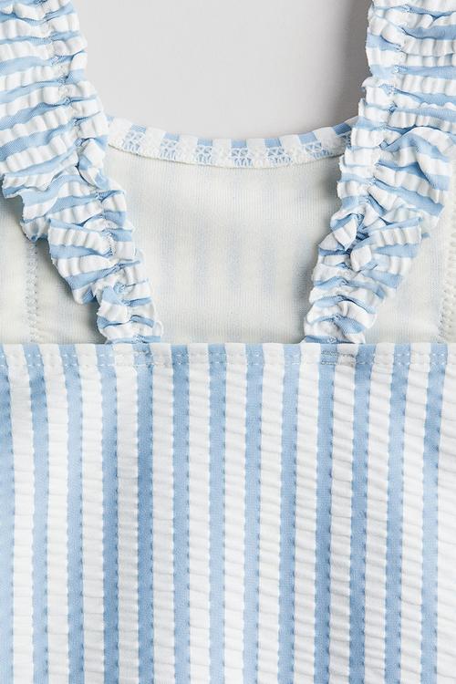 Flounce-trimmed swimsuit - light blue/striped 
