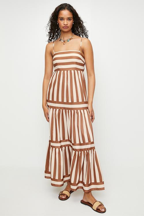 Brown stripe tiered maxi dress - Brown Stripe