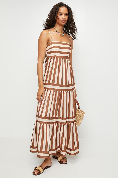 Brown stripe tiered maxi dress - Brown Stripe