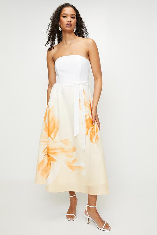 Peach floral strapless fit and flare dress - Peach floral