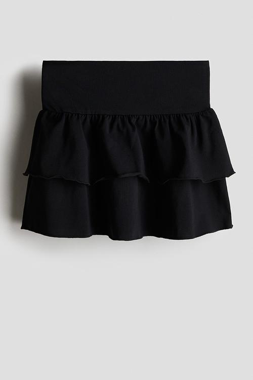 Tiered foldover-waist skirt - black