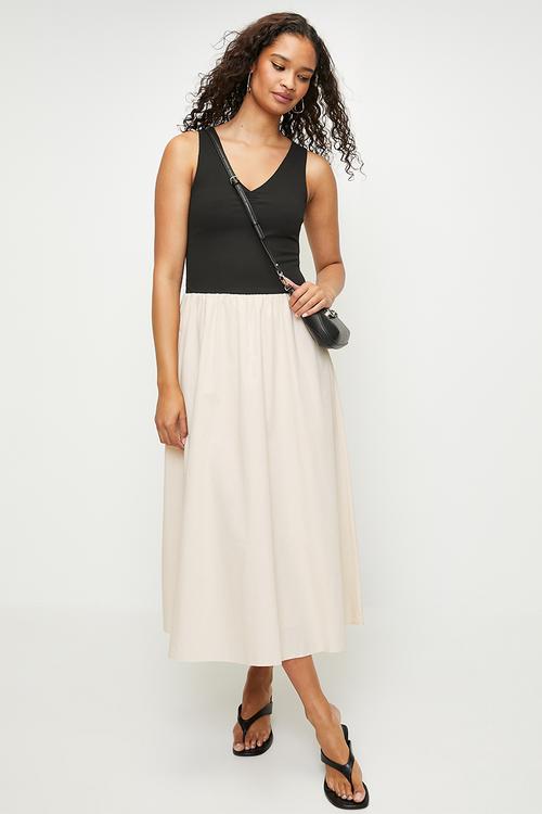 Colourblocked fit and flare dress - Black Cream