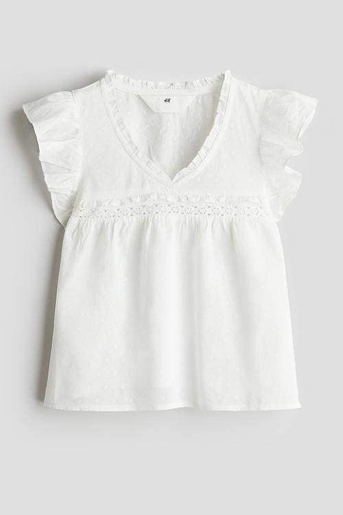 Frill-trimmed cotton blouse - white