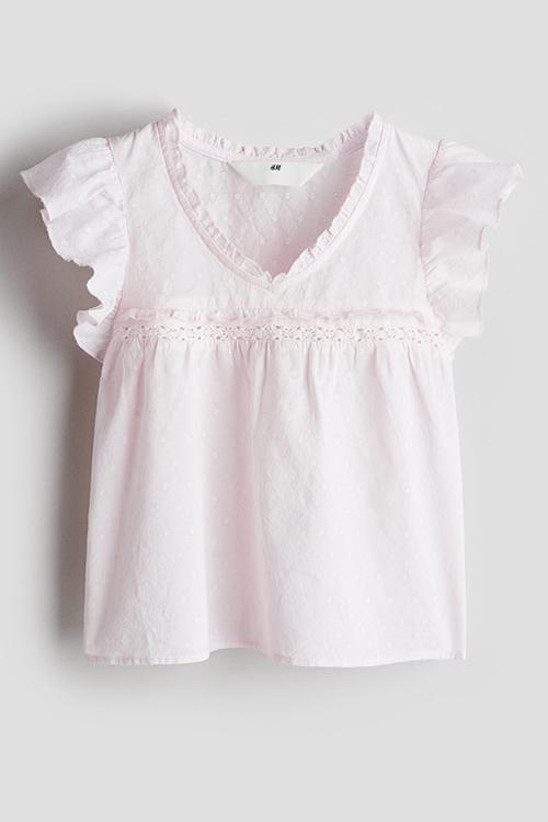 Frill-trimmed cotton blouse - light pink