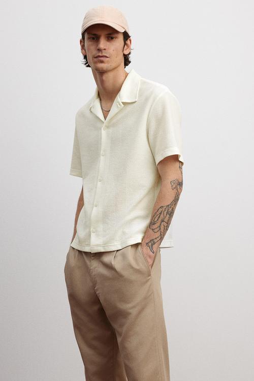 Regular fit short-sleeved jersey shirt - cream