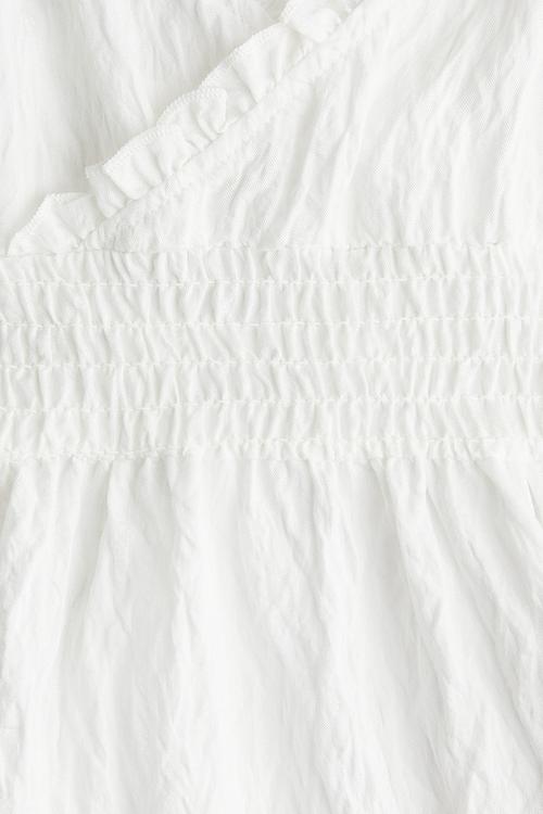 Smocked frill-trimmed dress - white