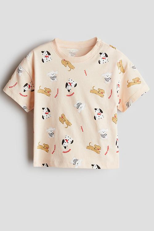 Printed cotton t-shirt - peach pink dogs