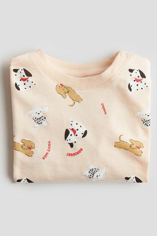 Printed cotton t-shirt - peach pink dogs
