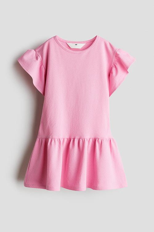 Flutter-sleeved cotton dress - pink