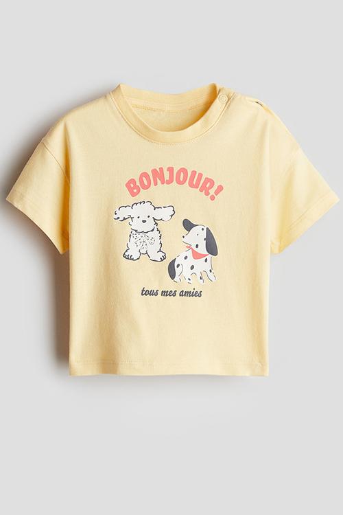 Printed cotton t-shirt - yellow bonjour!