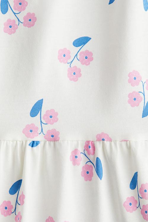 Flutter-sleeved cotton dress - white/floral 