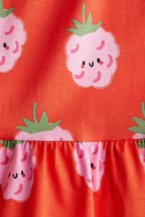 Flutter-sleeved cotton dress - bright red/raspberries