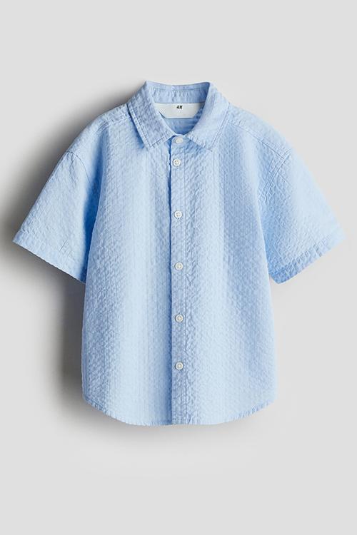 Cotton seersucker shirt - light blue 