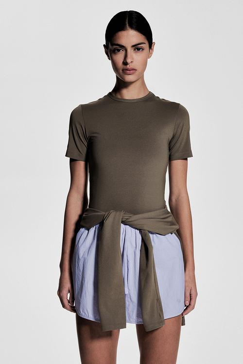 Cropped sports top with drymove™ - dark beige