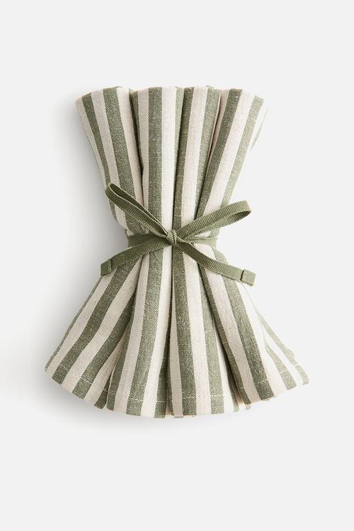 4-Pack cotton napkins - green/cream striped