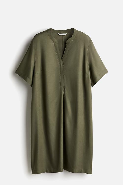 Viscose tunic dress - dark khaki green