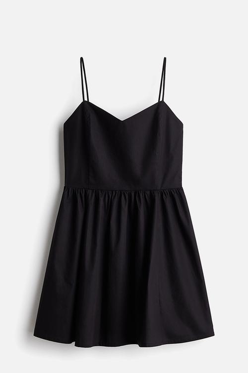 Flared-skirt cotton dress - black