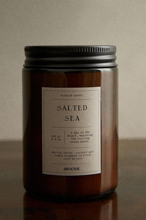 Small scented candle in glass holder - salted sea 