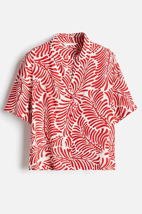 Crinkled viscose shirt - white/red patterned