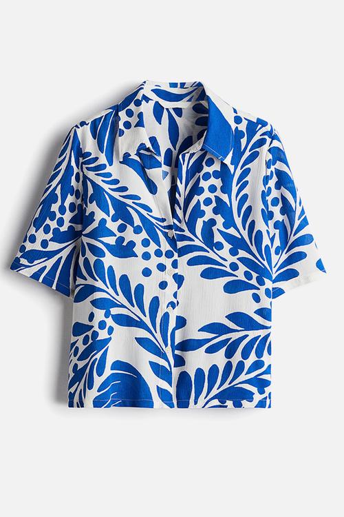 Crinkled viscose shirt - white/blue patterned
