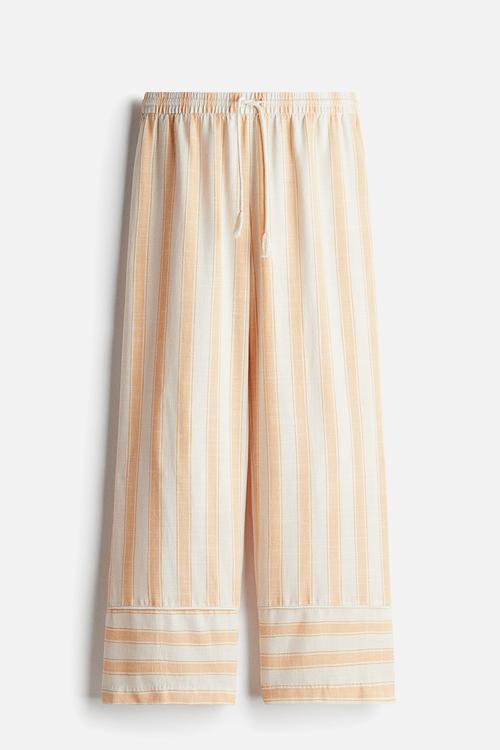 Straight drawstring trousers - light orange/striped 