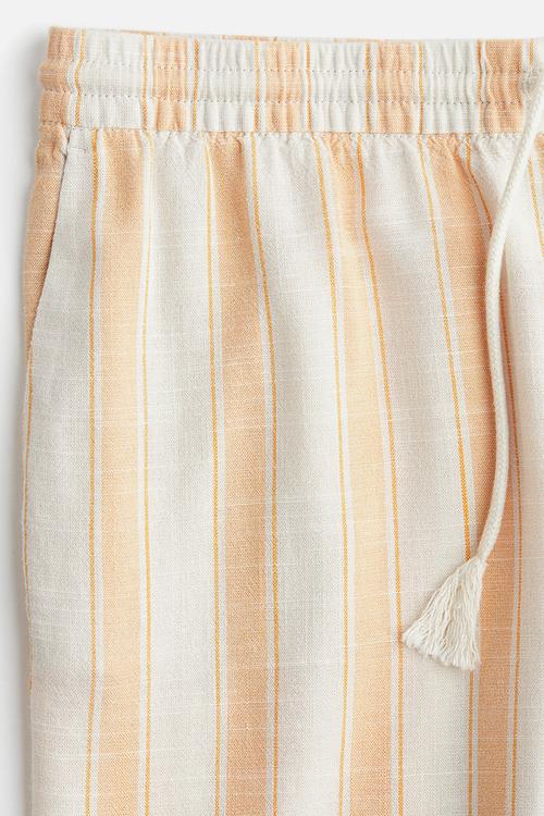 Straight drawstring trousers - light orange/striped 