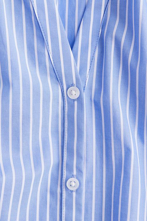 Balloon-sleeved poplin blouse - light blue striped 