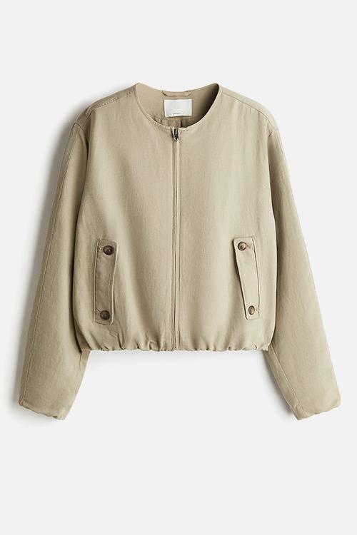 Linen-blend bomber jacket - beige