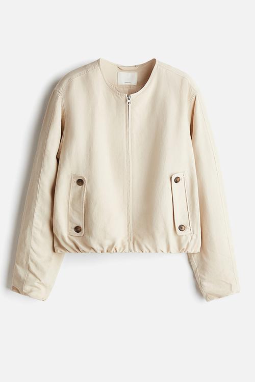 Linen-blend bomber jacket - light beige
