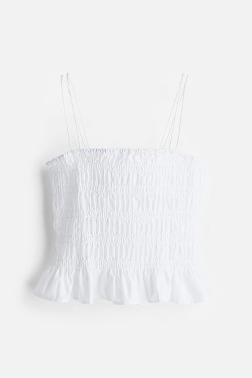Smocked strappy top - white