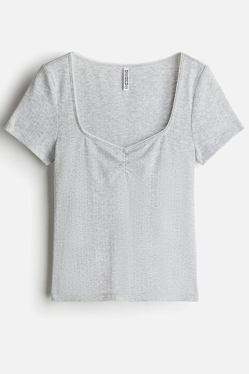 Picot-trimmed T-shirt - light grey marl 