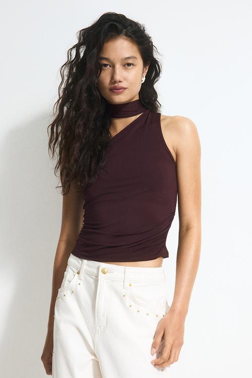 Draped one-shoulder top - burgundy